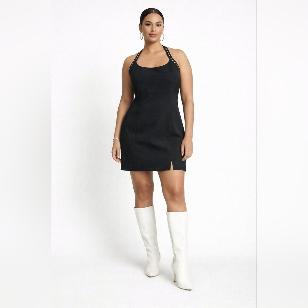 Cache Little Black Dress Studded Halter Mini Mod Style Night Out